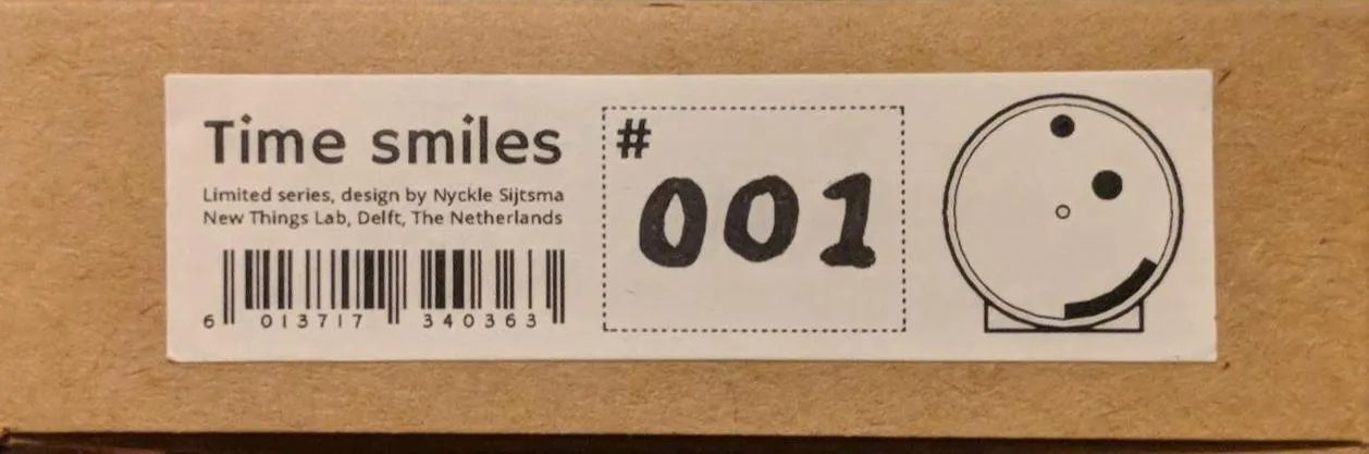 Box label of clock #001 of the limited series