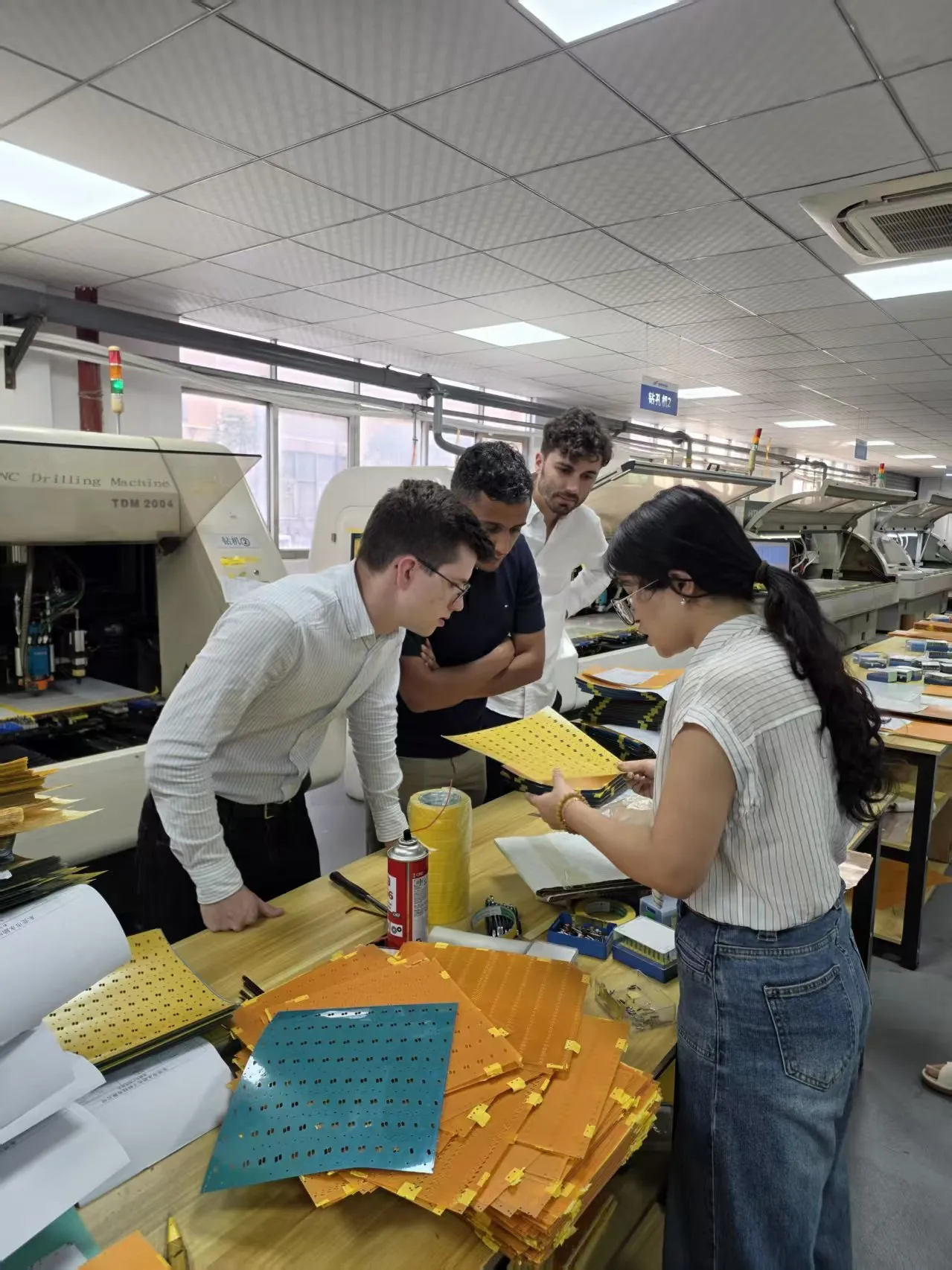 Checking flex PCB panels with the production team