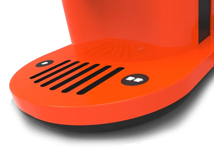 The base: a slotted drip tray and two cup-size buttons