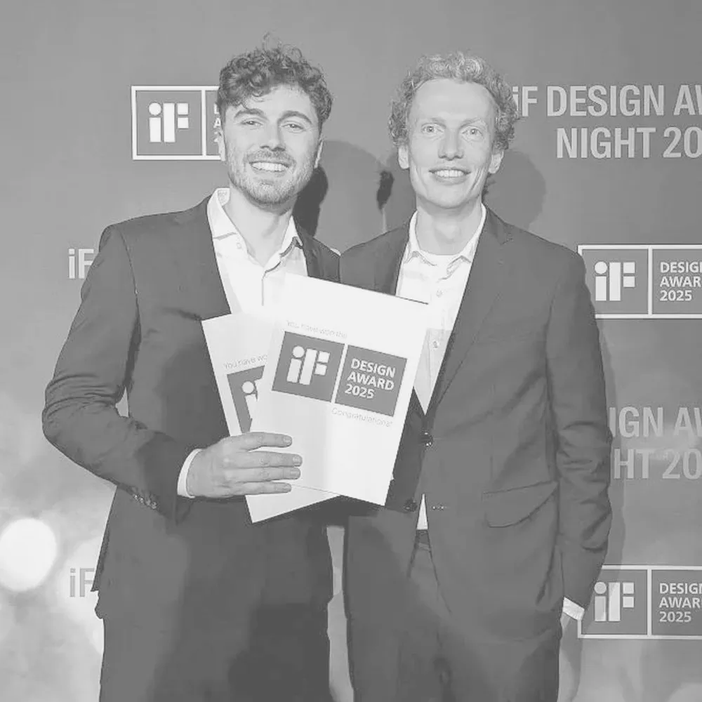 Nyckle and Thijs with their certificates at the iF Design Award Night 2025